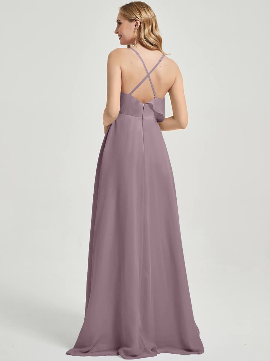 Floor length slit chiffon Fabric Bridesmaid Dress