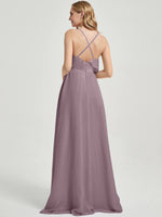 Floor length A-line silhouette and chiffon Fabric Bridesmaid Dress