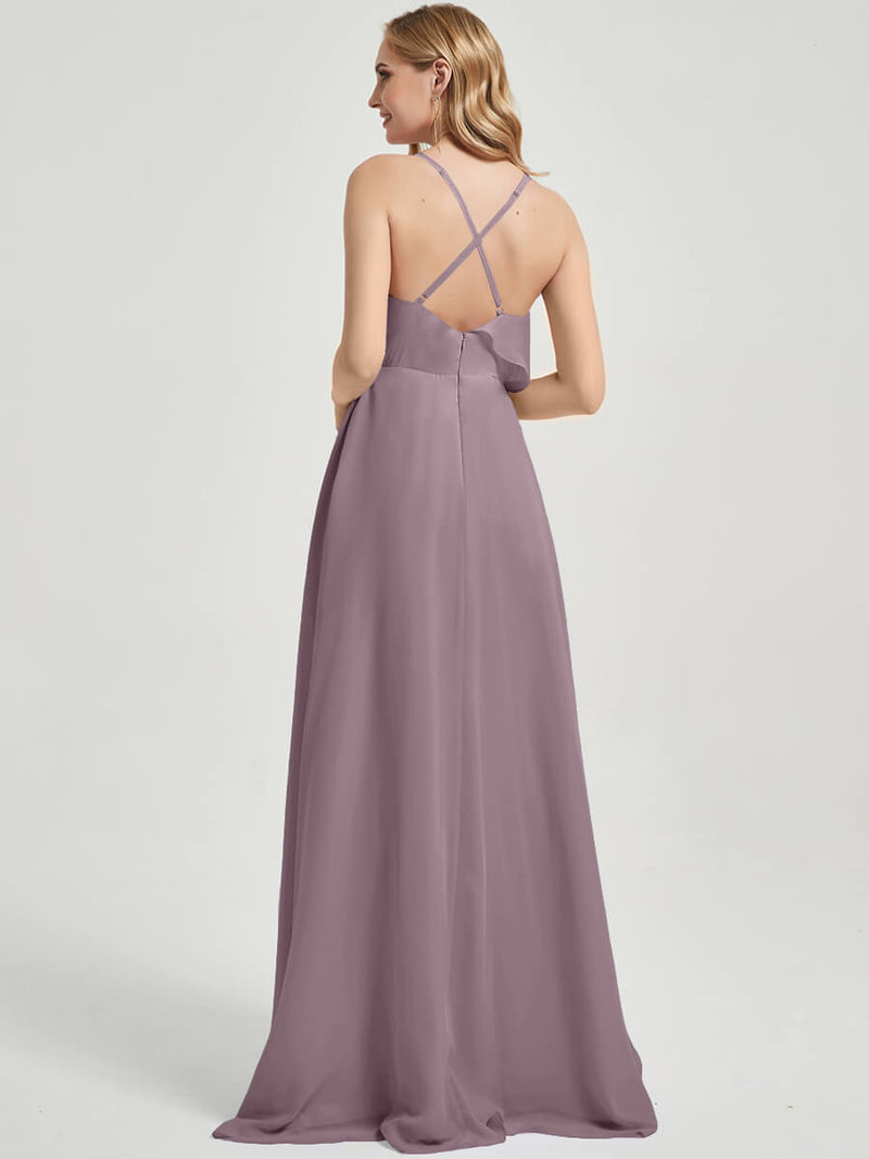 Floor length A-line silhouette and chiffon Fabric Bridesmaid Dress