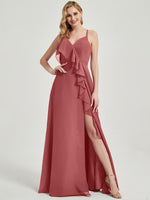 Floor length slit chiffon Fabric Bridesmaid Dress