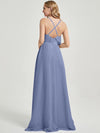 Criss-Cross Straps Ruffles Slit Chiffon Maxi Bridesmaid Dress Slate Blue