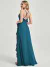 Spaghetti Straps Ruffles Slit Chiffon Bridesmaid Dress