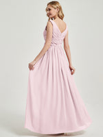 Blush V Neckline Empire Pleated Chiffon Bridesmaid Dress - Zoe