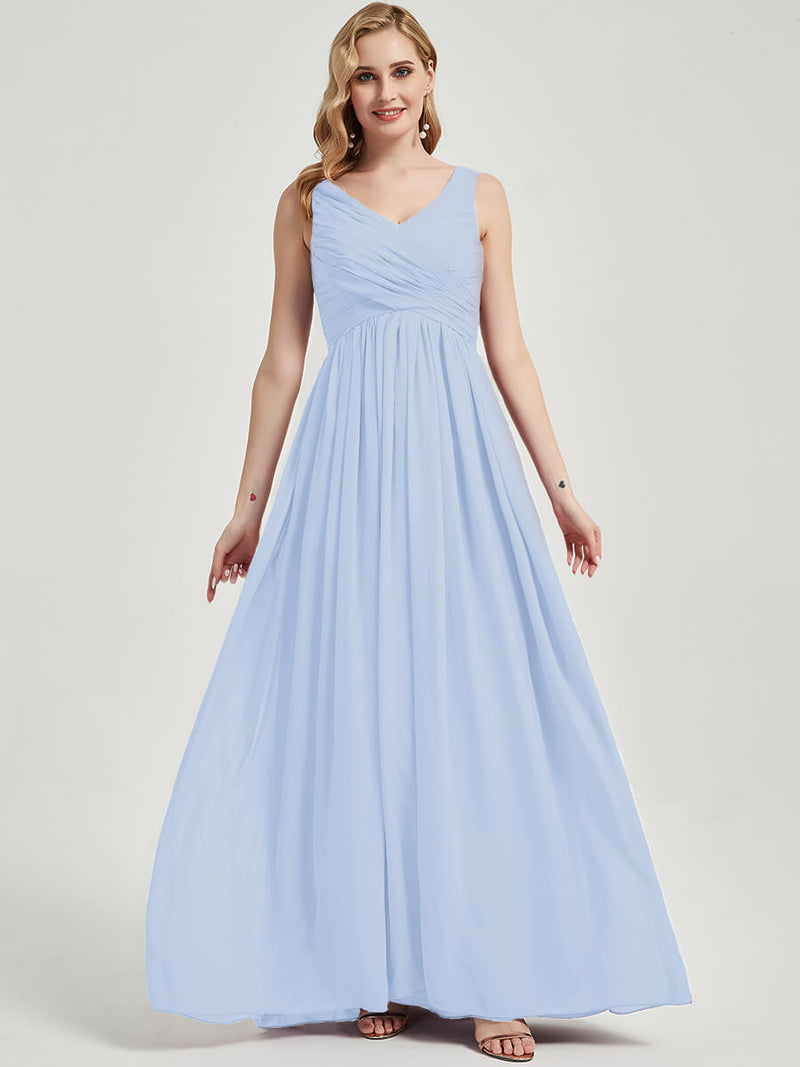 Floor length V neckline chiffon Bridesmaid Dress Zoe