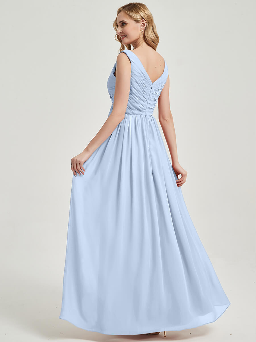 Floor length V neckline chiffon Bridesmaid Dress Zoe