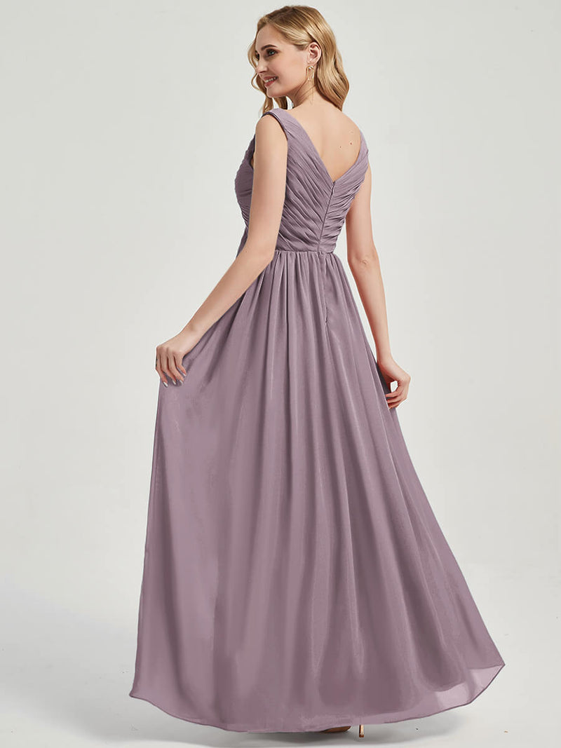 Dusk V Neckline Empire Pleated Chiffon Bridesmaid Dress - Zoe