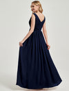 Dark Navy V Neckline Empire Pleated Chiffon Bridesmaid Dress - Zoe