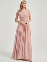 Blush Pleated Sleeveless Floor Length Empire Chiffon Bridesmaid Dress