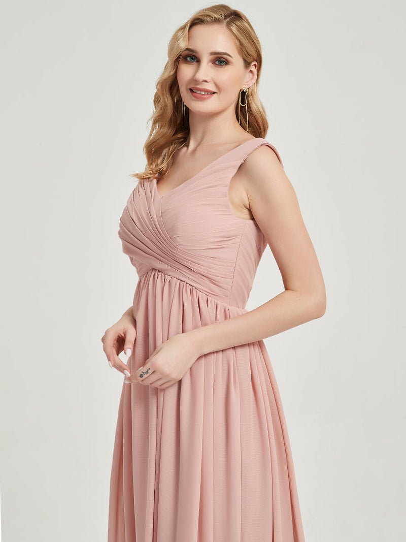 English Rose V-Neck Sleeveless Maxi Chiffon Empire Bridesmaid Dress