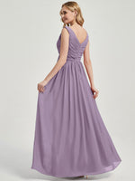 Dusty Purple V Neckline Empire Pleated Chiffon Bridesmaid Dress - Zoe