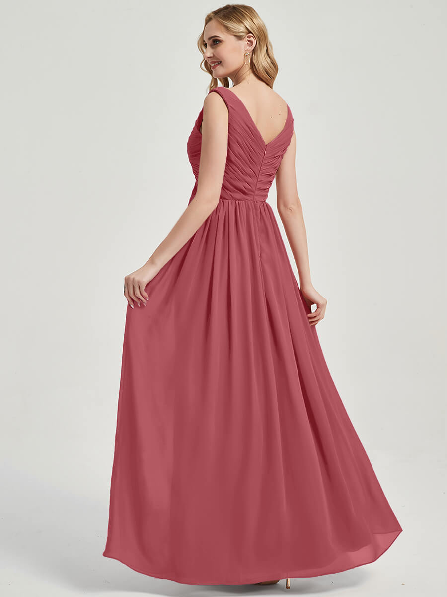 Floor length V neckline chiffon Bridesmaid Dress Zoe