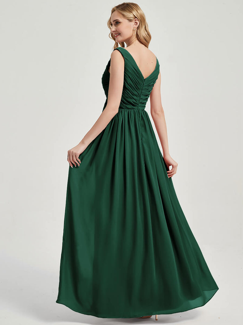 Emerald Green V Neckline Empire Pleated Chiffon Bridesmaid Dress - Zoe