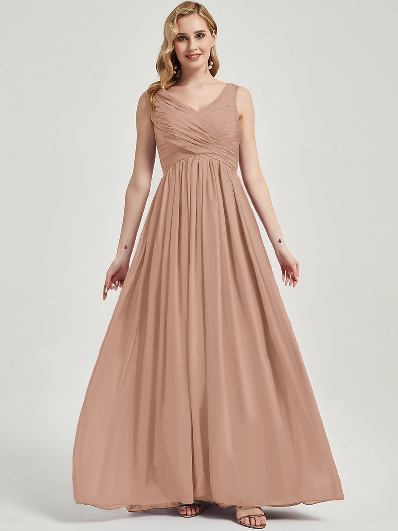 English Rose V Neckline Empire Pleated Chiffon Bridesmaid Dress - Zoe