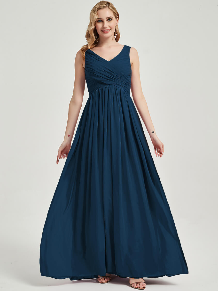 Floor length V neckline chiffon Bridesmaid Dress Zoe