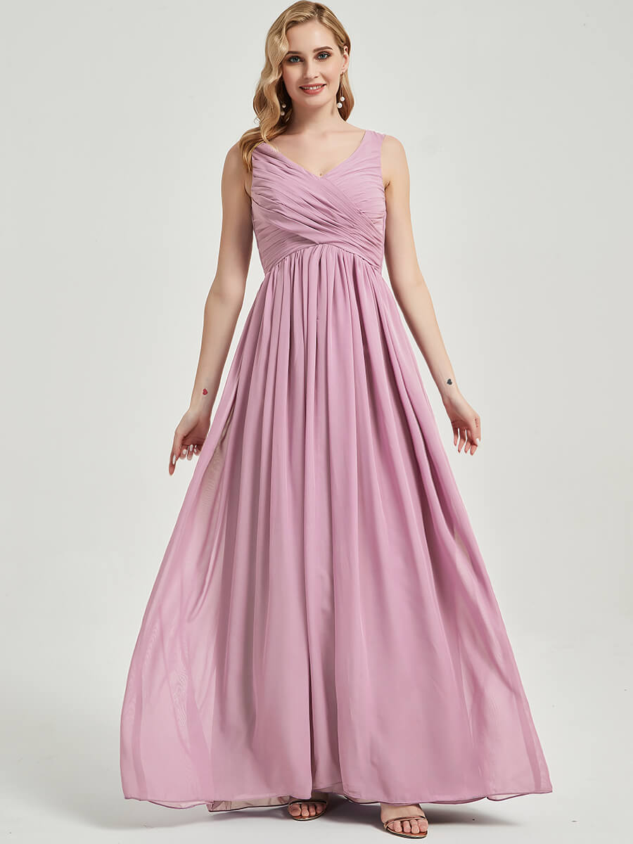 Floor length V neckline chiffon Bridesmaid Dress Zoe