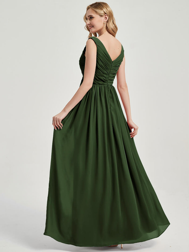 Olive V Neckline Empire Pleated Chiffon Bridesmaid Dress - Zoe