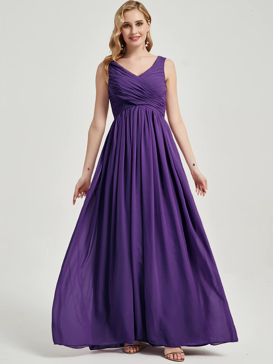 Floor length V neckline chiffon Bridesmaid Dress Zoe