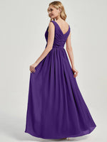 Royal Purple V Neckline Empire Pleated Chiffon Bridesmaid Dress - Zoe