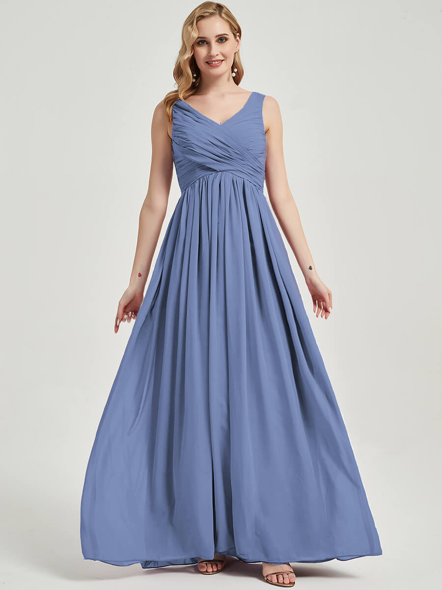 Floor length V neckline chiffon Bridesmaid Dress Zoe