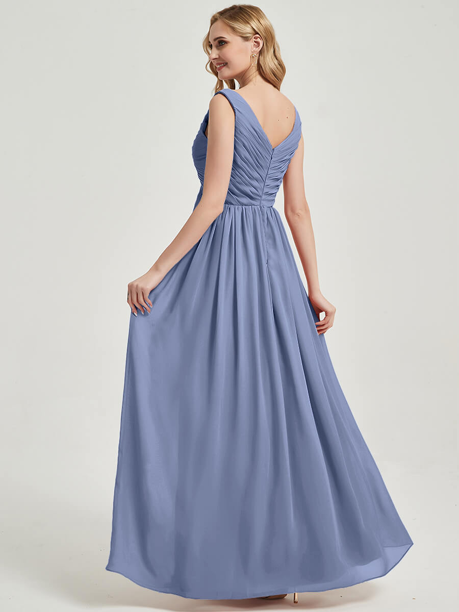 Floor length V neckline chiffon Bridesmaid Dress Zoe