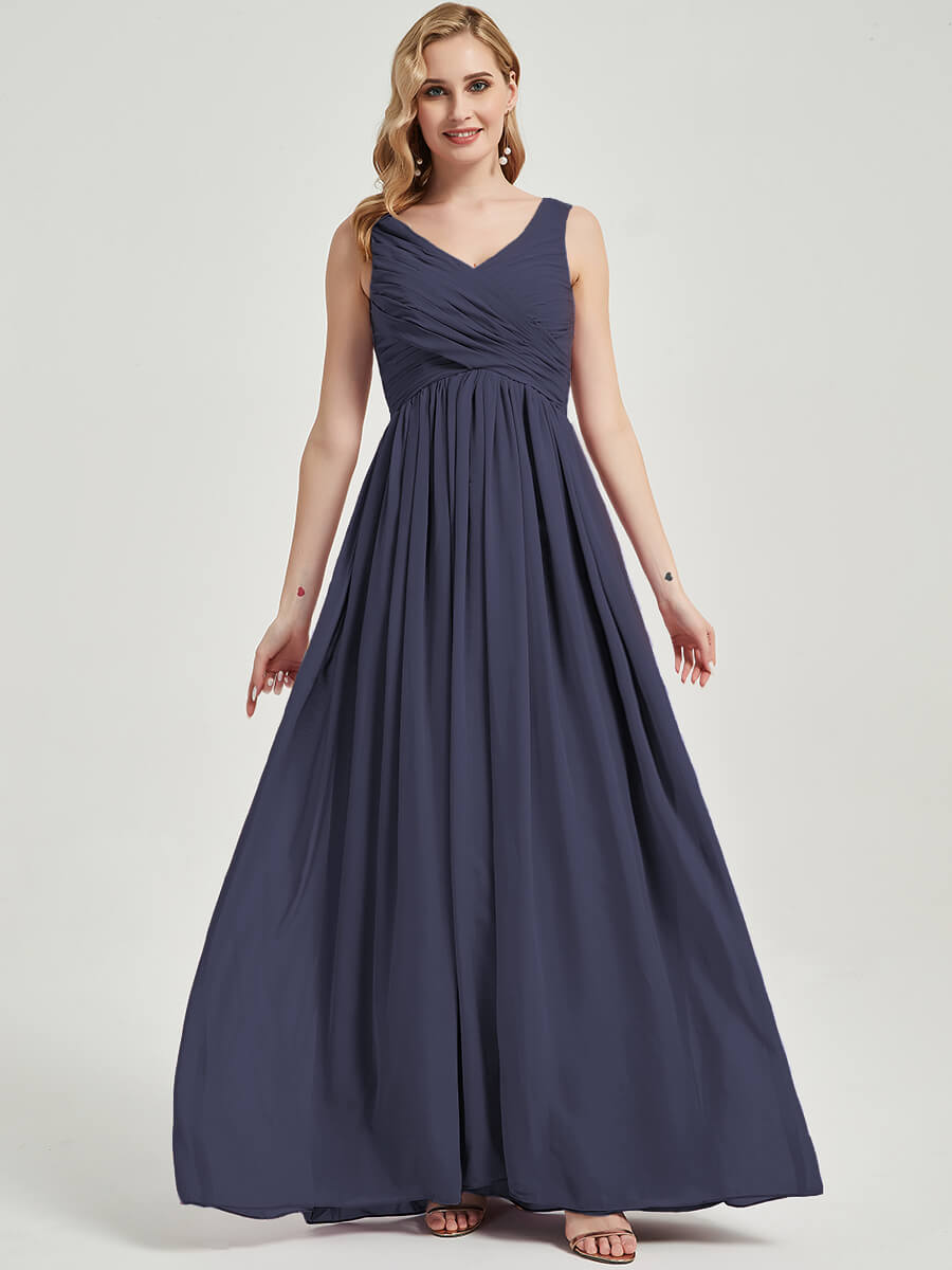 Floor length V neckline chiffon Bridesmaid Dress Zoe