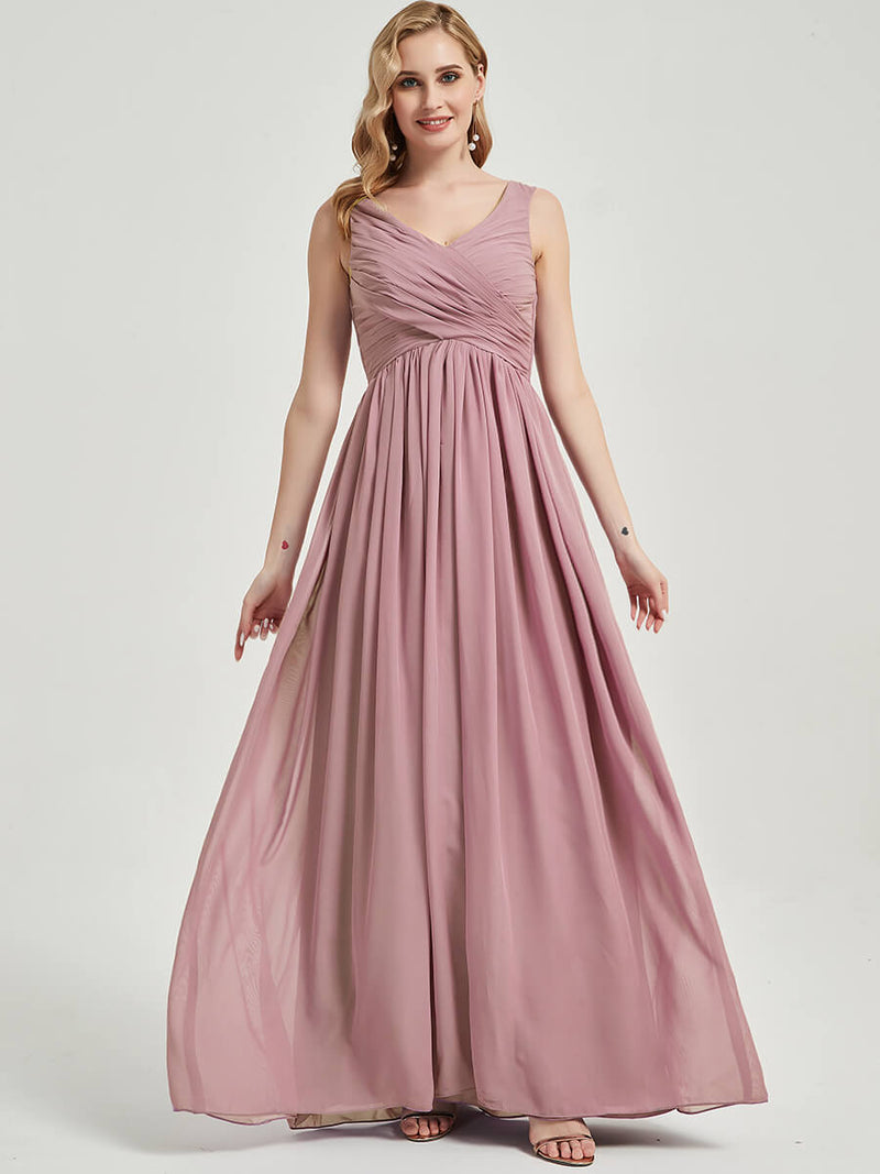 Floor length V neckline chiffon Bridesmaid Dress Zoe