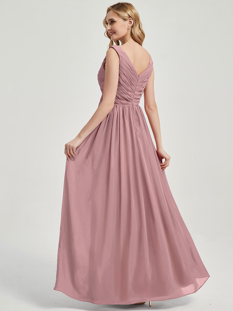 Floor length V neckline chiffon Bridesmaid Dress Zoe