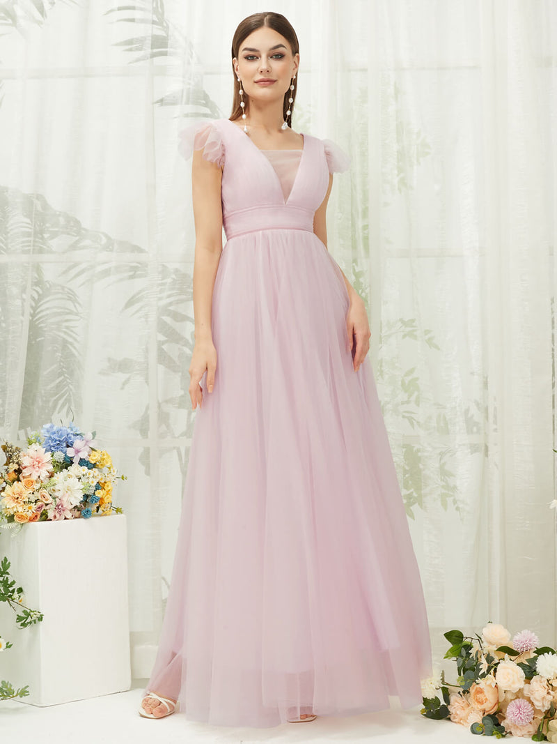 Pale Rose Tulle  Cap Sleeves Back Zip  Comfort and Softness Bridesmaid Dress Collins for Women from NZ Bridal
