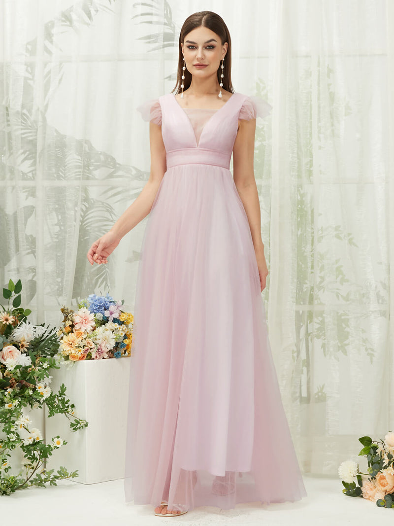 Pale Rose Tulle Cap Sleeves Back Zip  Comfort and Softness Bridesmaid Dress Collins for Women From NZ Bridal