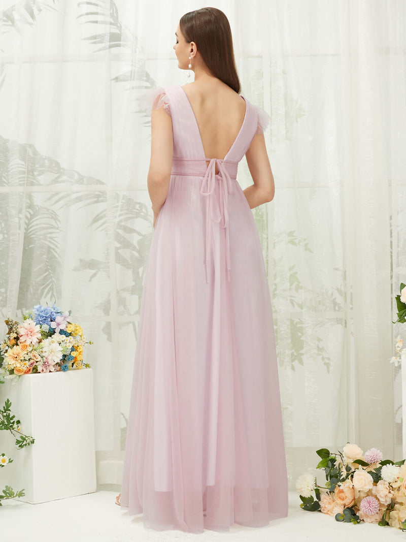 Pale Rose Tulle Cap Sleeves Back Zip  Comfort and Softness Bridesmaid Dress Collins for Women from NZ 