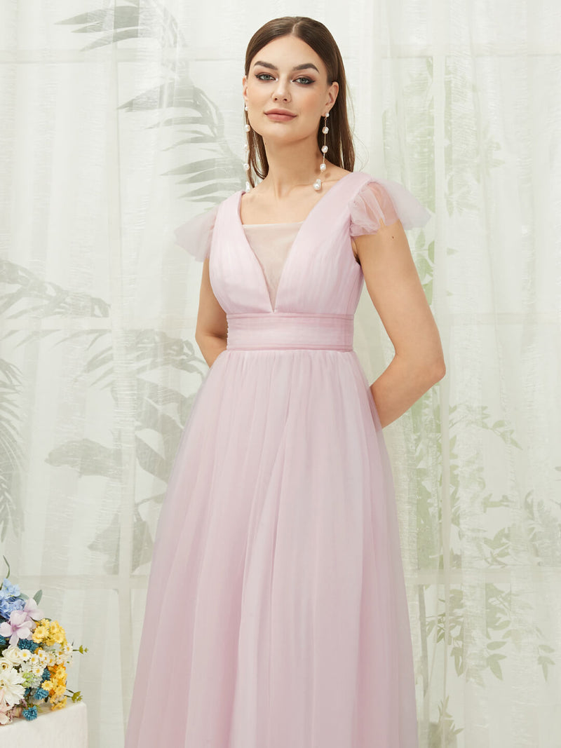 Pale Rose Tulle Cap Sleeve Back Zip Comfort and Softness Bridesmaid Dress Collins for Women from NZ