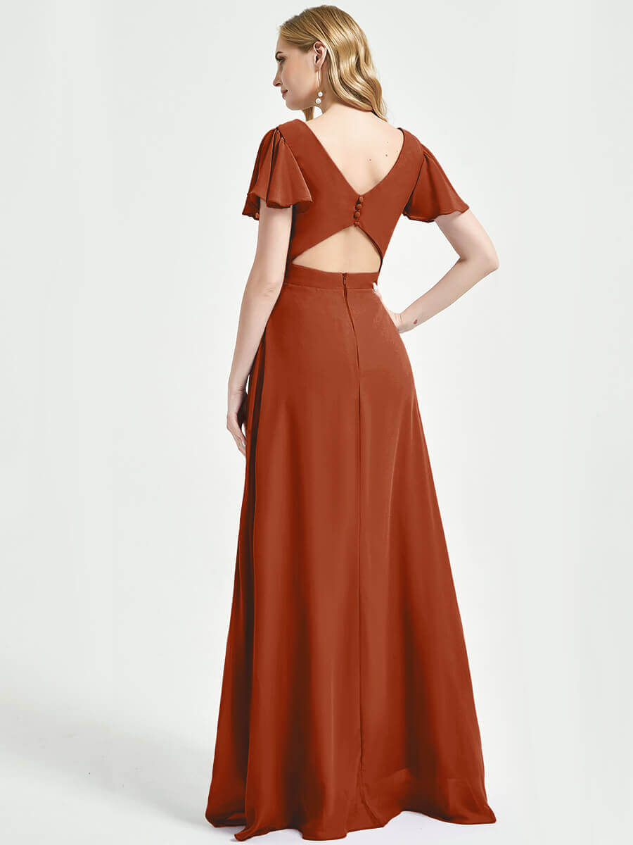 Burnt Orange Empire Bridesmaid Dress With A-line Silhouette