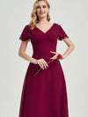 Red Wine Empire Bridesmaid Dress With Ruffle Sleeves Featured
