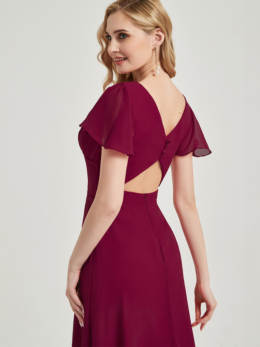 Red Wine Empire Bridesmaid Dress With A-line Silhouette