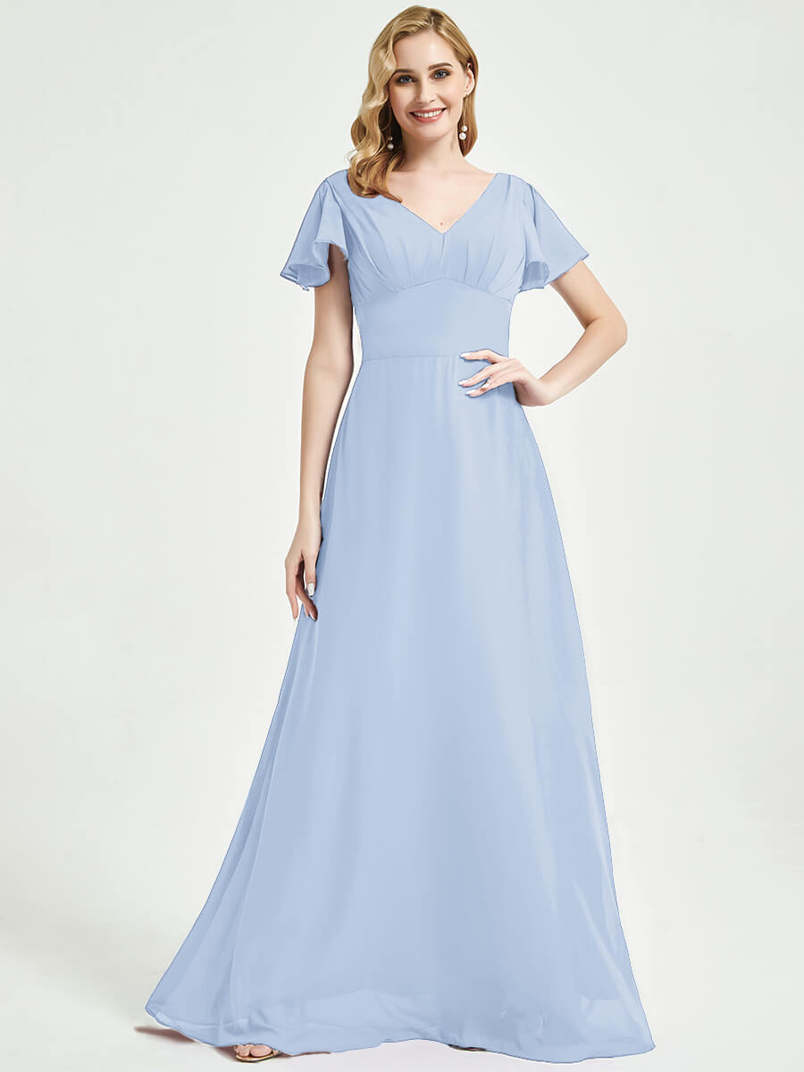 Cornflower Blue Empire Bridesmaid Dress With A-line Silhouette