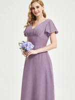 Dusty Purple Empire Bridesmaid Dress With V-Neck
