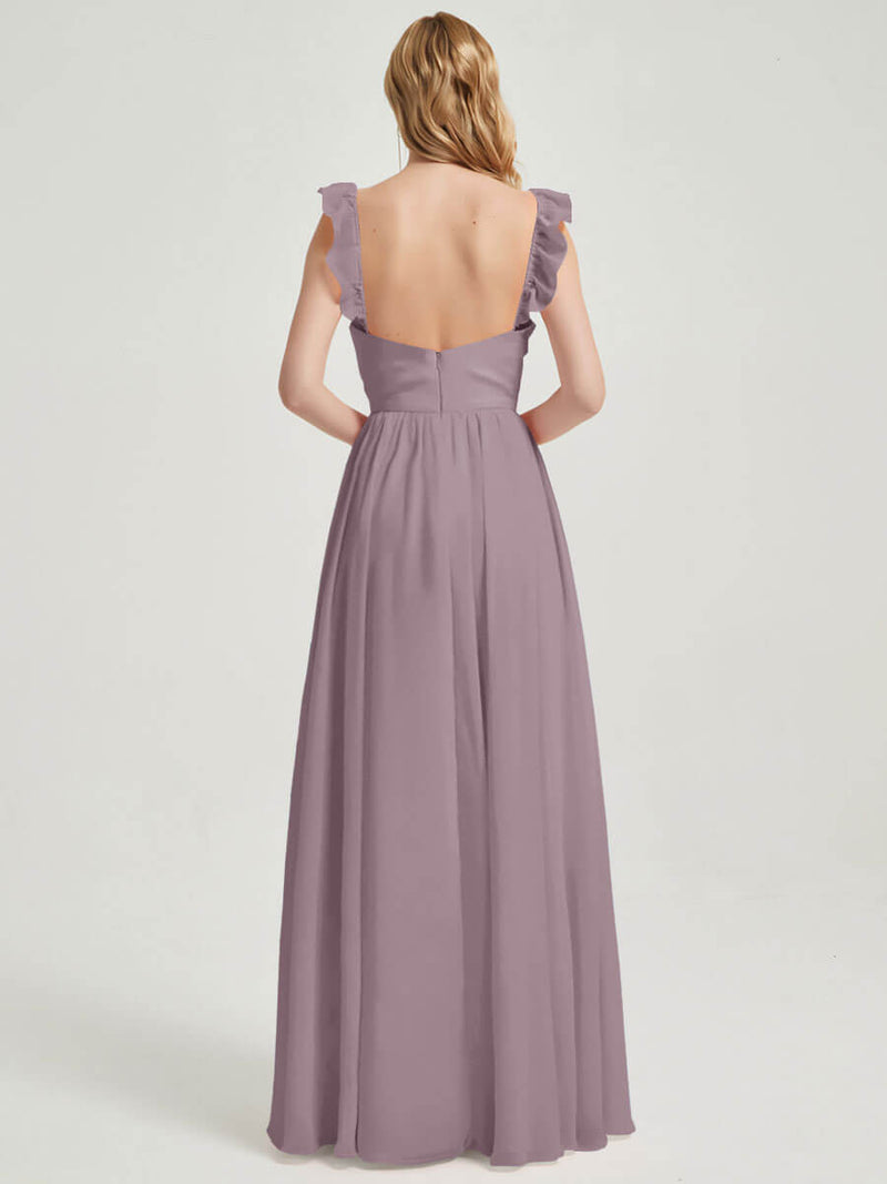 Dusk Detachable elastic ruffle arm straps  CONVERTIBLE Chiffon Bridesmaid Dress-Wynne