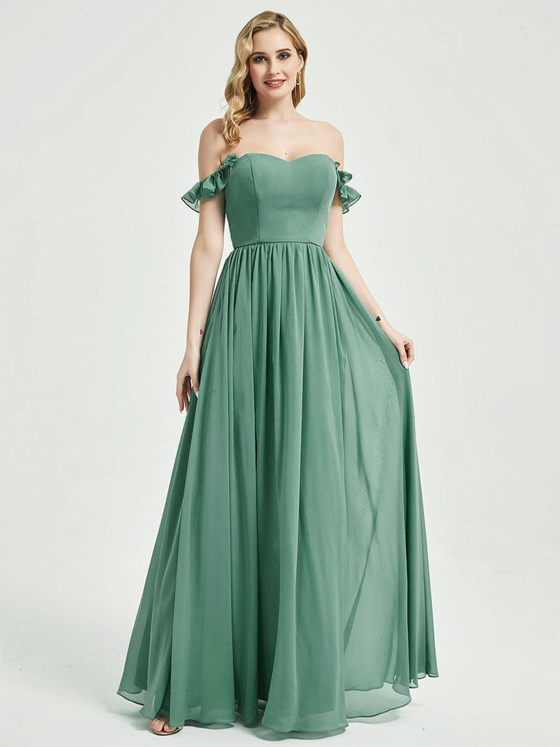 Detachable elastic ruffle arm straps Bridesmaid Dress