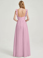 Detachable elastic ruffle arm straps CONVERTIBLE Chiffon Bridesmaid Dress-Wynne