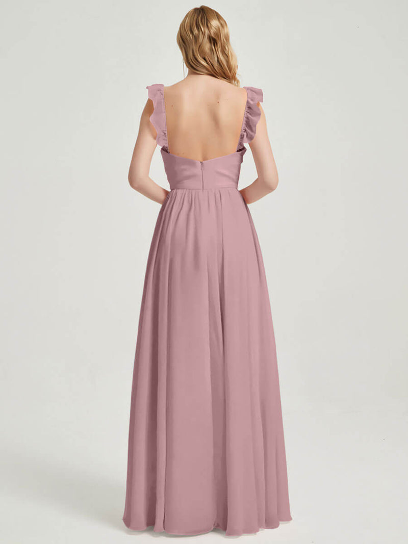 Detachable elastic ruffle arm straps CONVERTIBLE Chiffon Bridesmaid Dress-Wynne