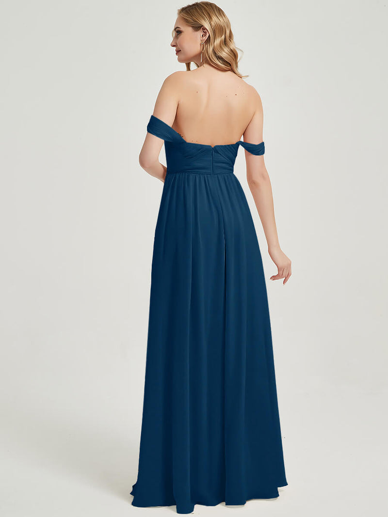 Ink Blue Pleated Convertible Floor Length Chiffon Bridesmaid Dress
