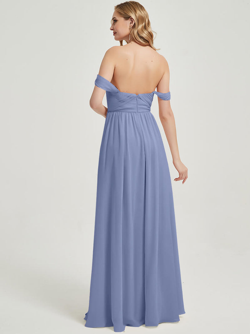 Slate Blue Pleated Convertible Maxi Chiffon Bridesmaid Dress