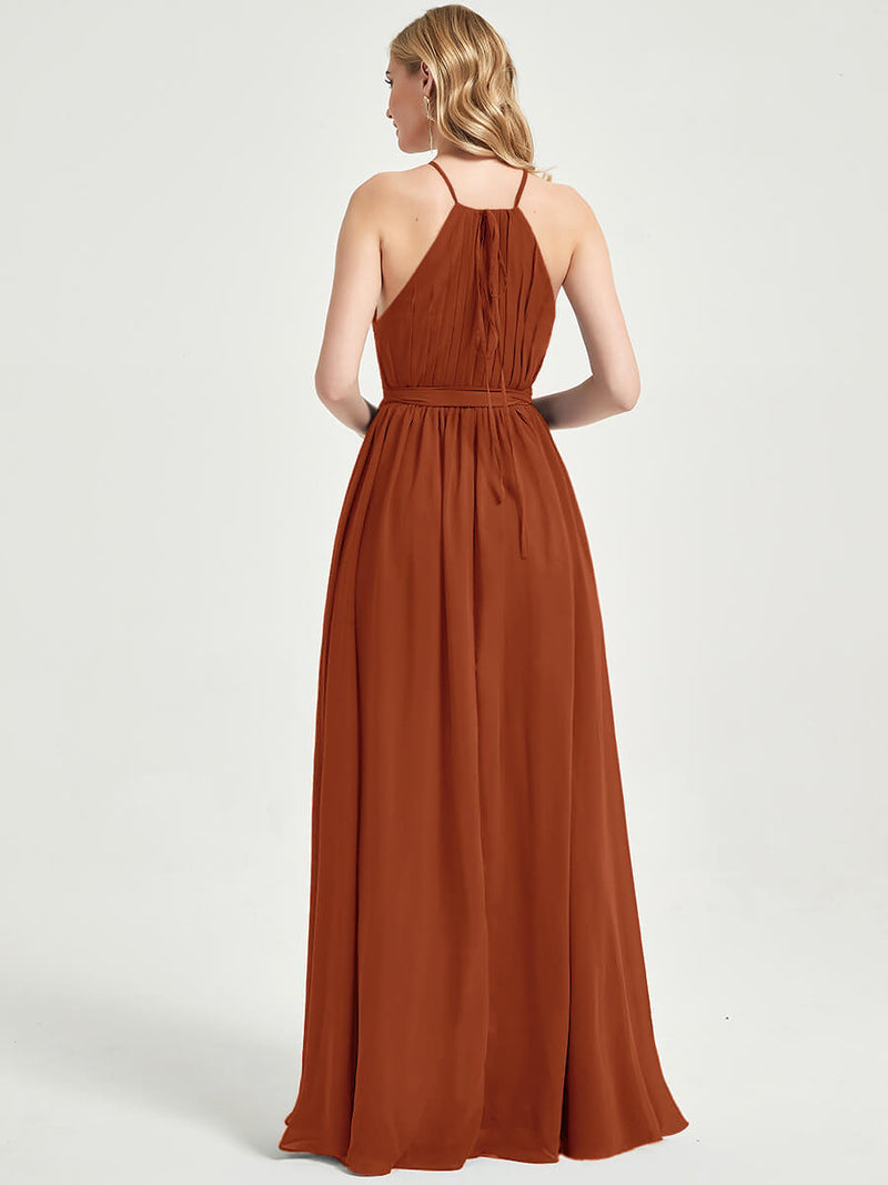 Burnt Orange Wrap Chiffon Bridesmaid Dress - Eliza