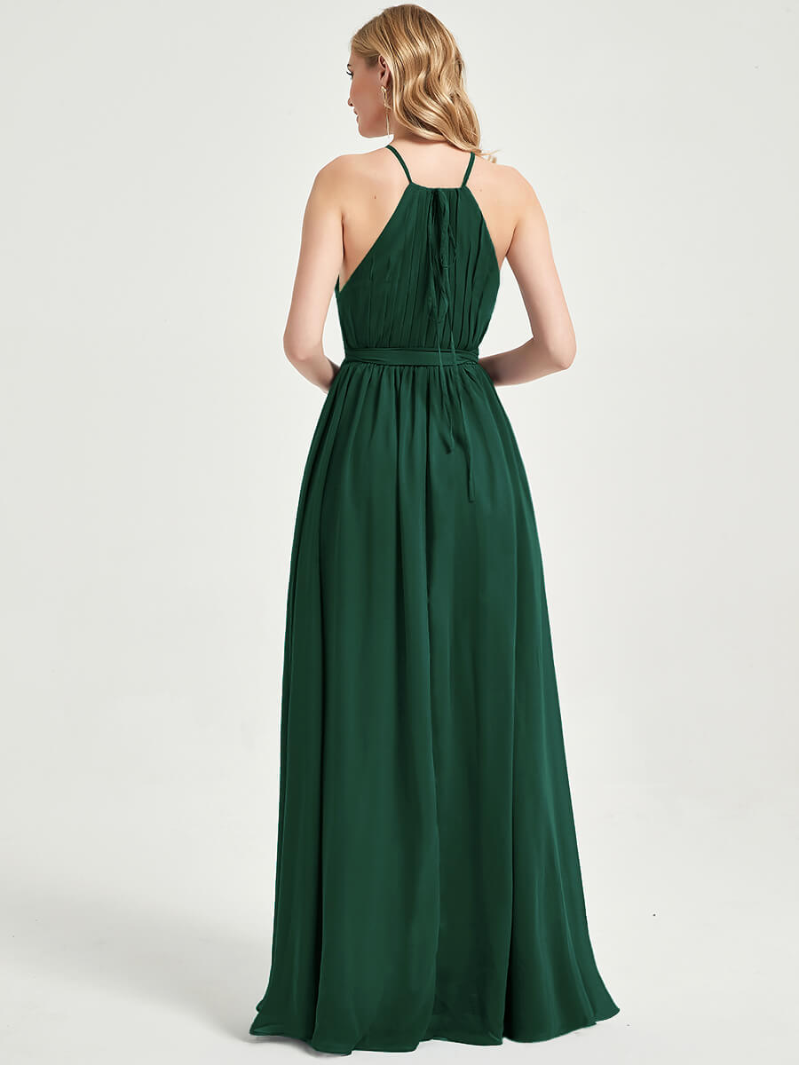 Emerald Green Wrap Chiffon Bridesmaid Dress - Eliza