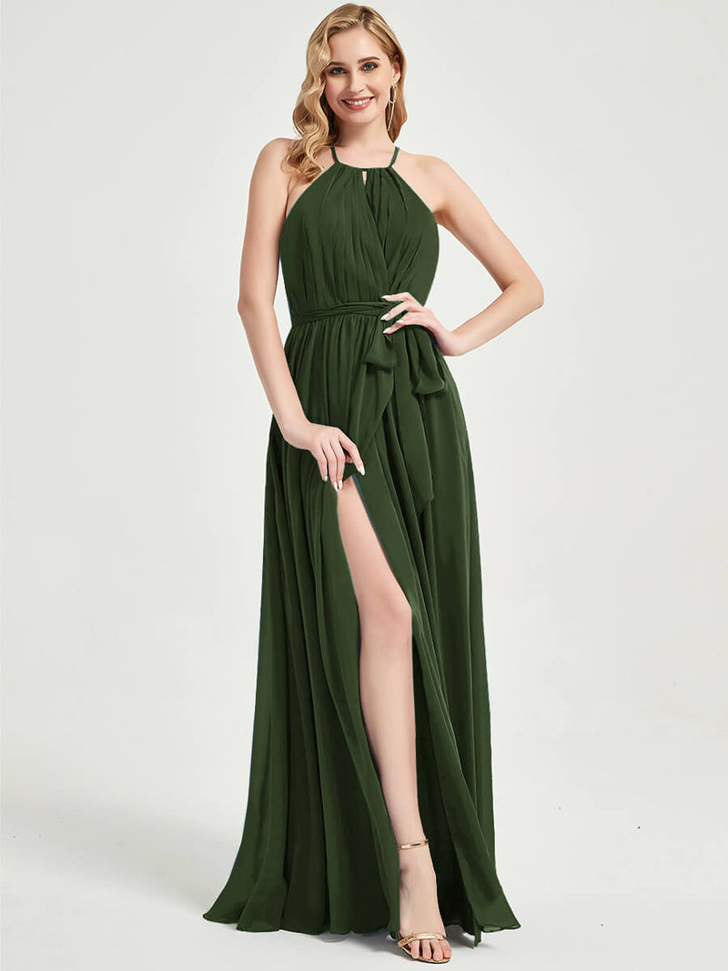 Olive Wrap Chiffon Bridesmaid Dress - Eliza