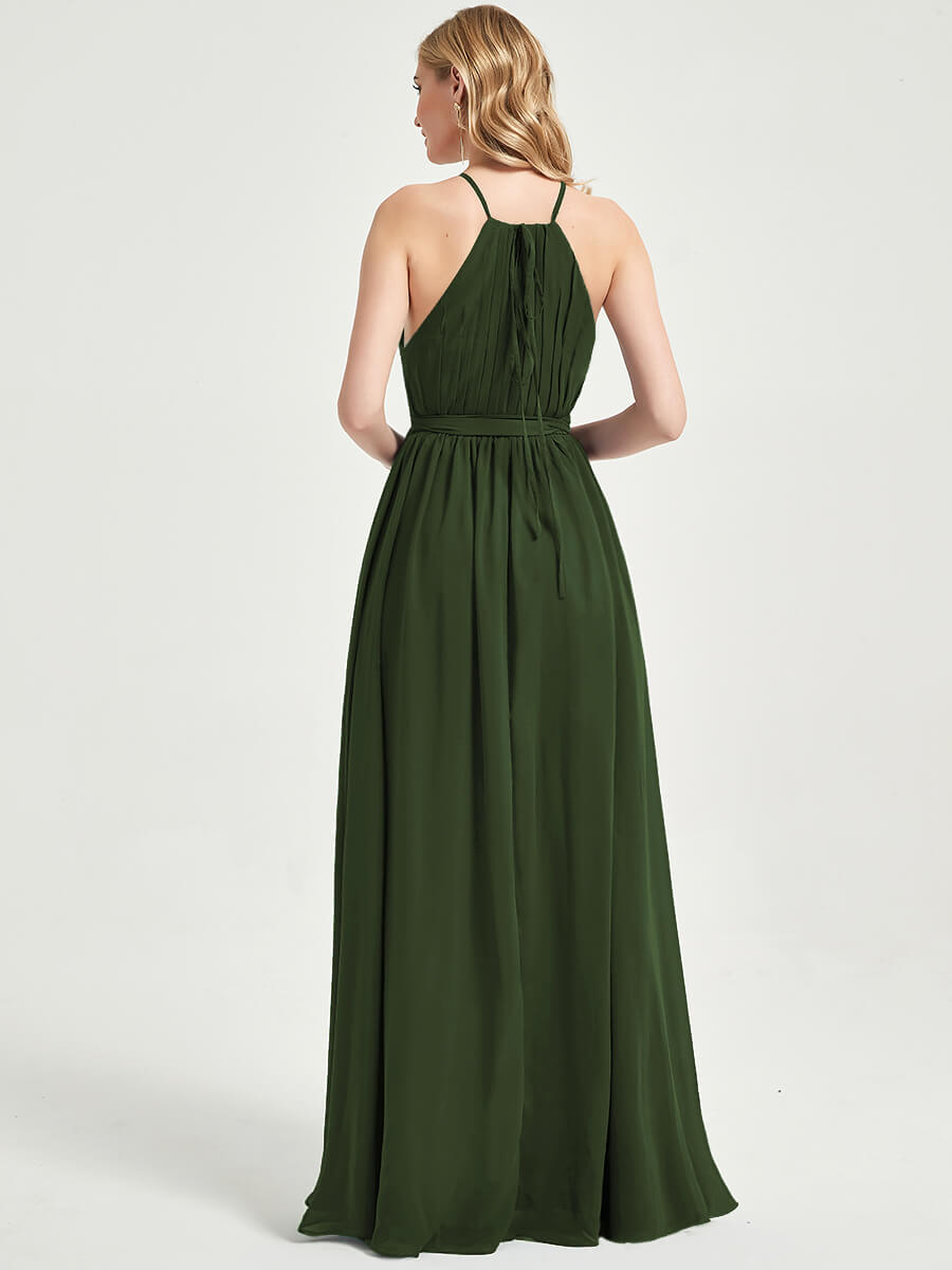 Olive Wrap Chiffon Bridesmaid Dress - Eliza