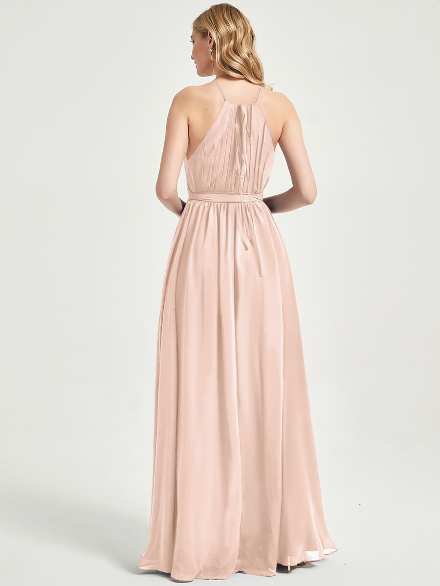 Pearl Pink Wrap Chiffon Bridesmaid Dress - Eliza