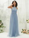 Tulle Halter Neck Strapless Backless Pleated Pocket Floor Length Bridesmaid Dress Naya