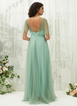 Tulle Eucalyptus Sweetheart Ruffle Sleeve Pleated Pocket Formal Dress Bridesmaid Dress Dallas
