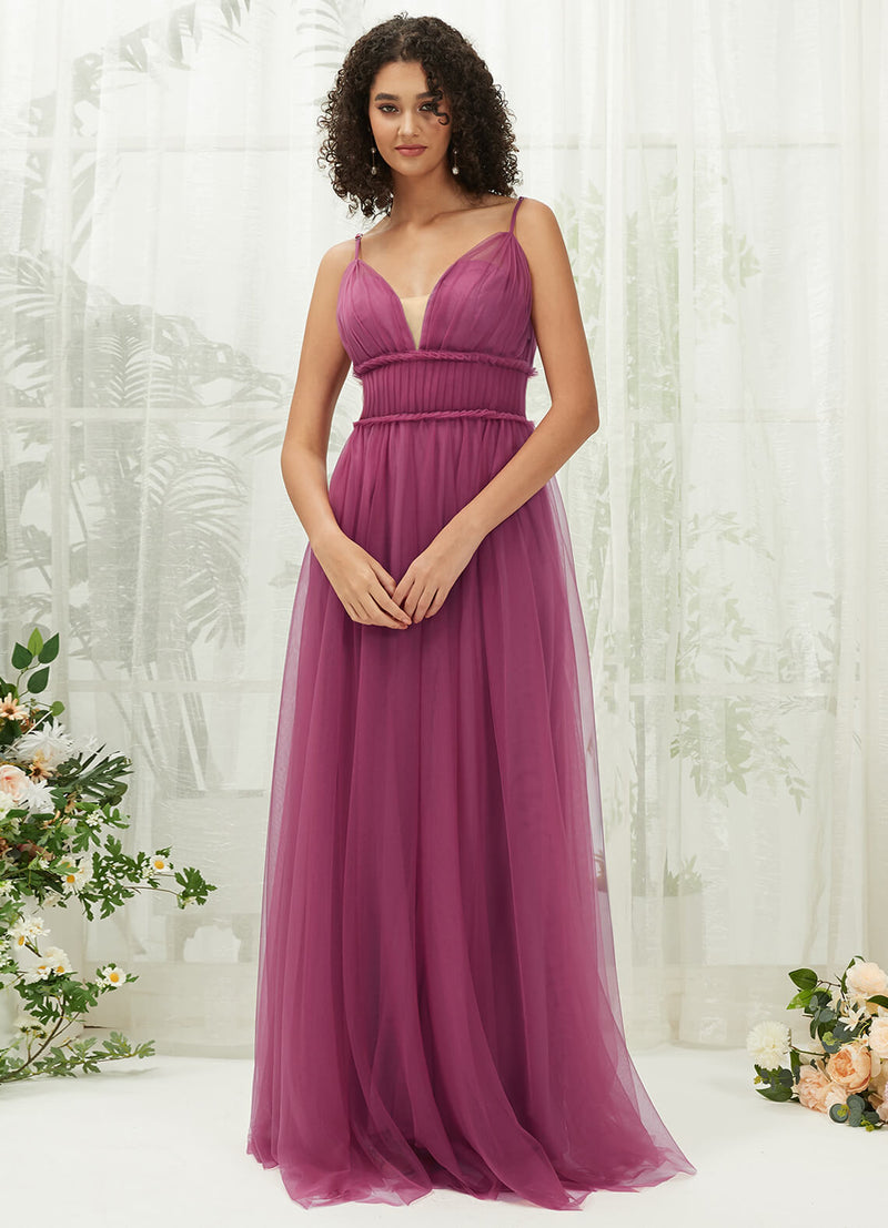 Tulle Adjustable Straps Backless Pleated Empire Pocket Bridesmaid Dress Alma